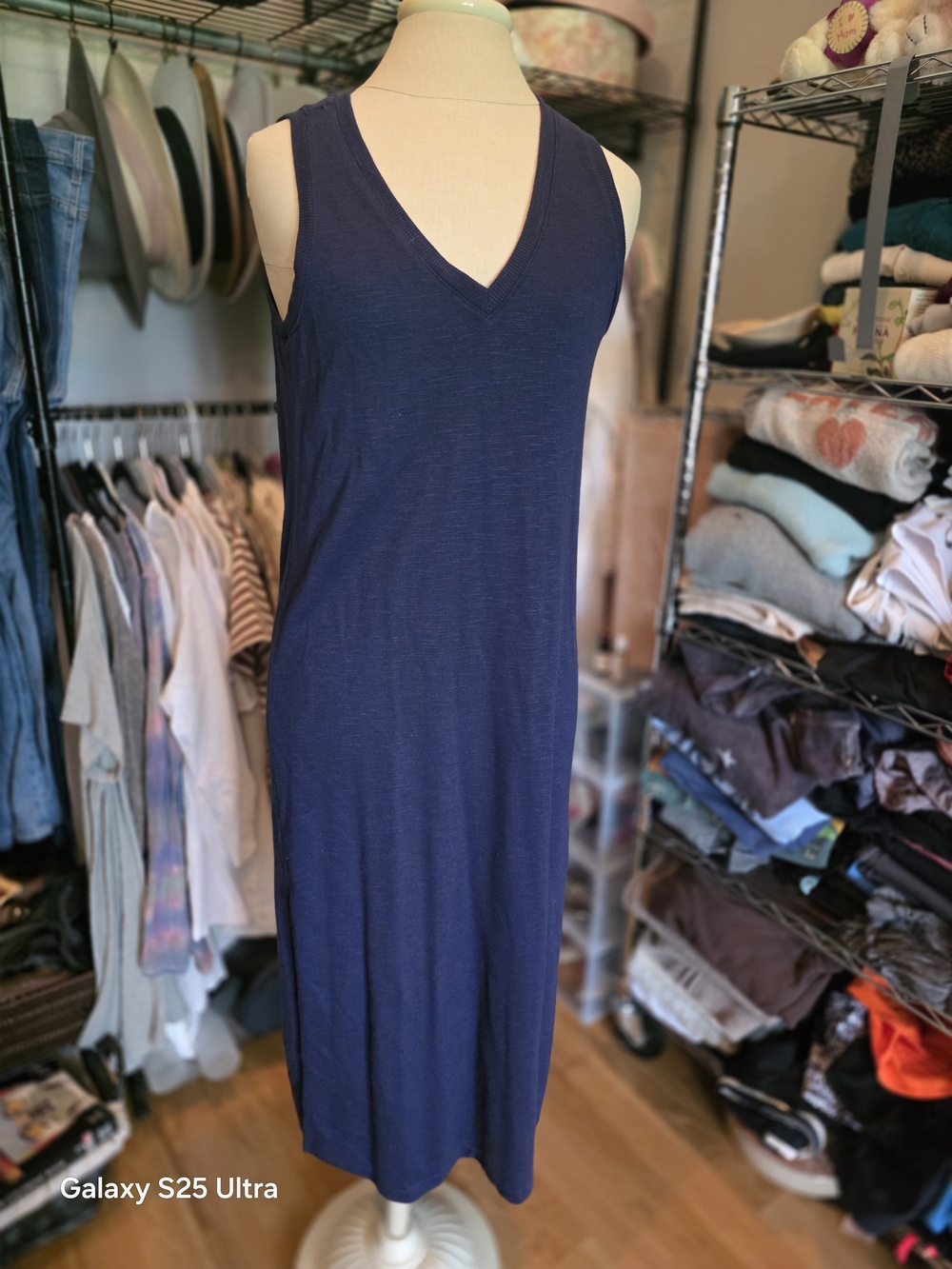Sleeveless V-Neck Navy Maxi Dress
